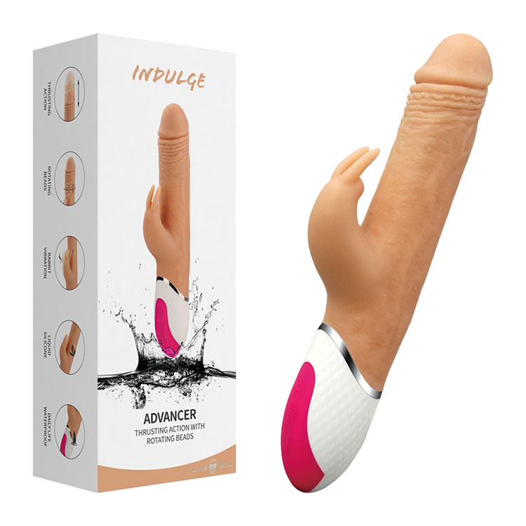 Vibrador de conejo de empuje giratorio con cuentas realistas